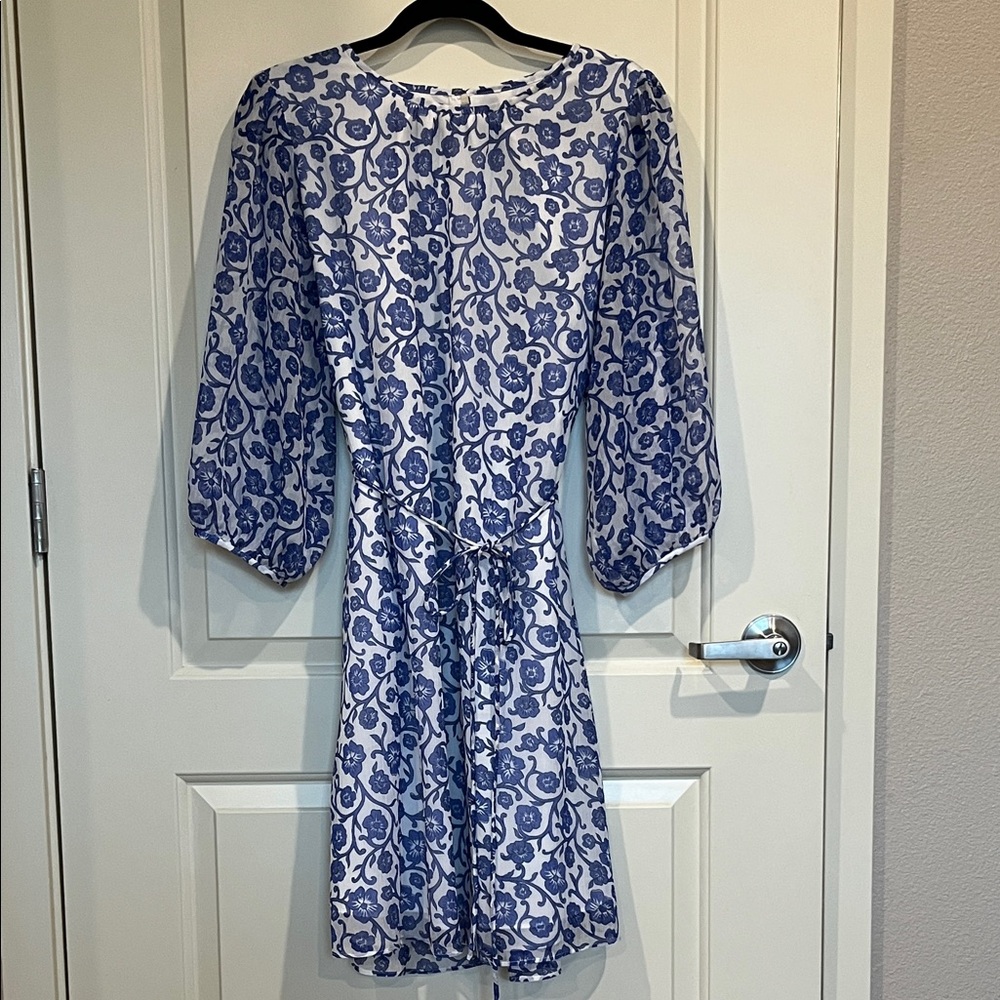 Ann Taylor Spring Floral Blue and White Dress